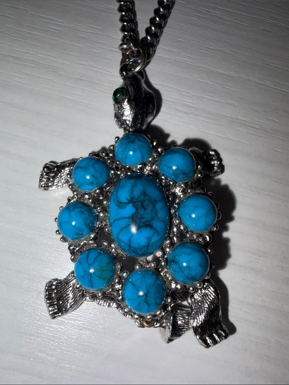 Turquoise Turtle Pendant Necklace - Blue Gem Accent